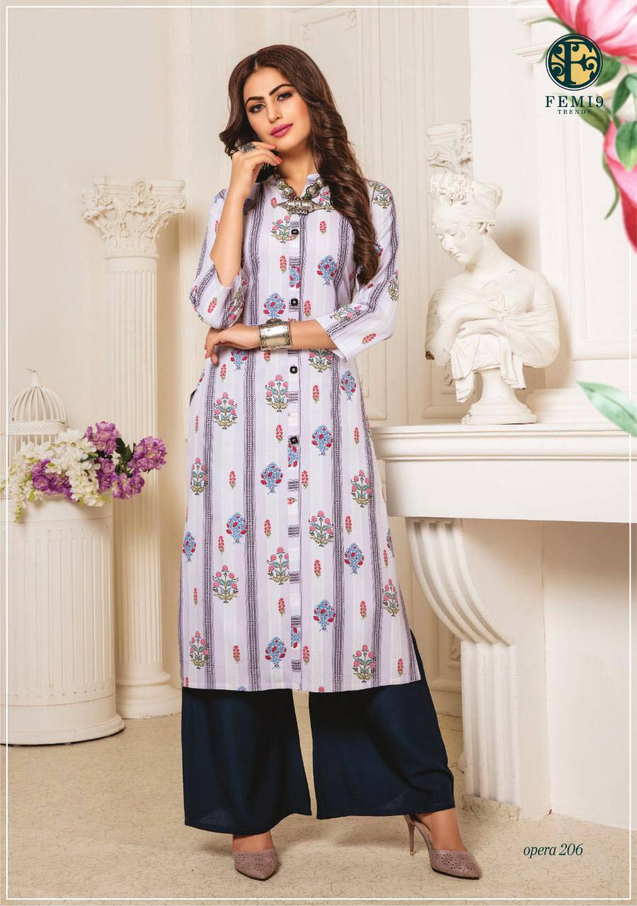 Opera Vol 2 By Femi9 Rayon Print Beautiful Kurtis With Palazzo Set Opera Vol 2 By Femi9 Rayon Print Beautiful Kurtis With Palazzo Set